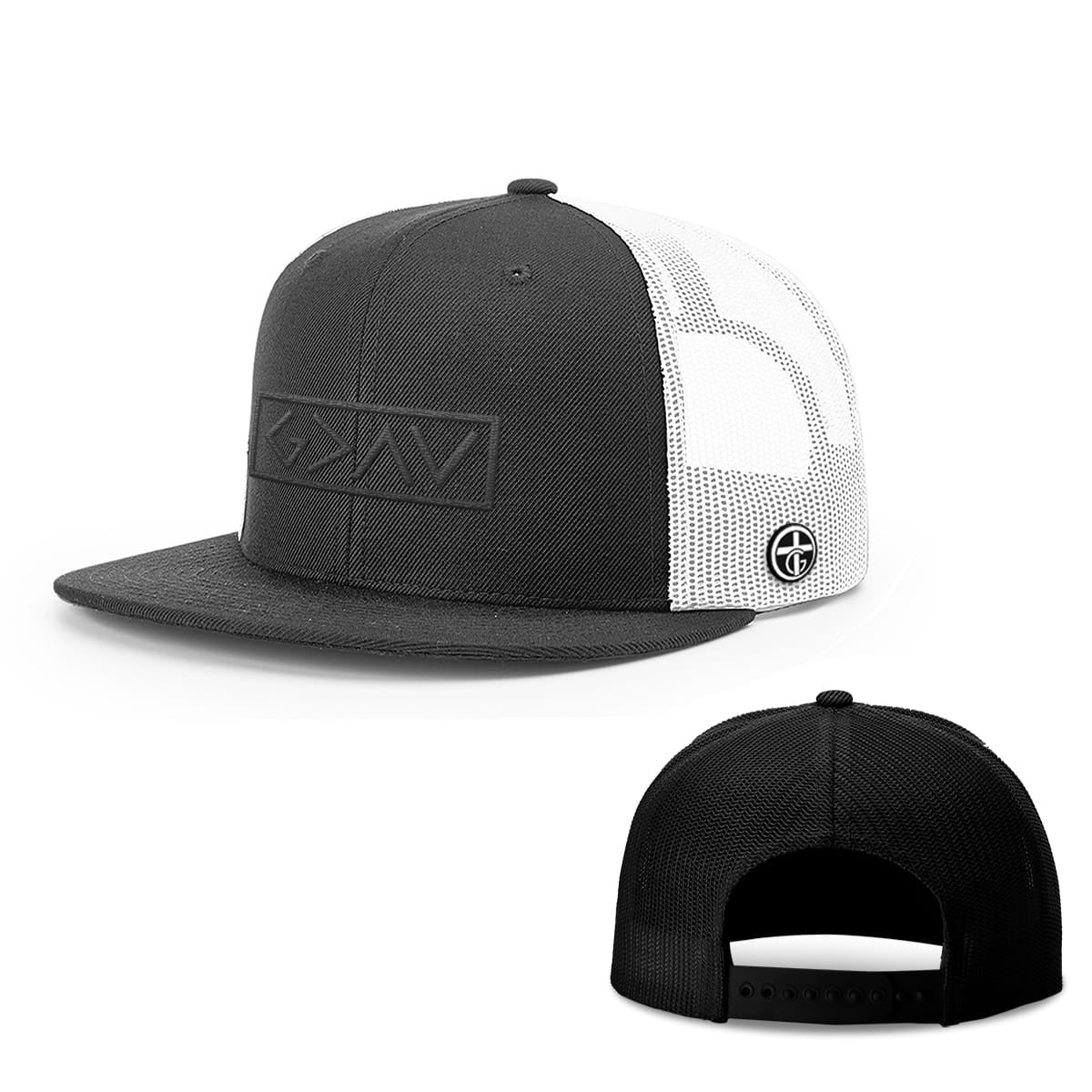 OurTrueGod Customs Hat Snapback Flatbill / Black and White / One Size God is Greater Than the Highs and Lows Blackout Version Hats
