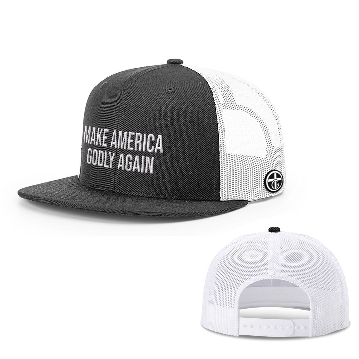 OurTrueGod Customs Hat Snapback Flatbill / Black and White / One Size Make America Godly Again Hats