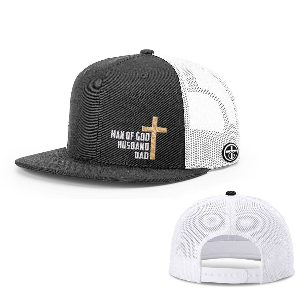 OurTrueGod Customs Hat Snapback Flatbill / Black and White / One Size Man Of God, Husband, Dad Hats