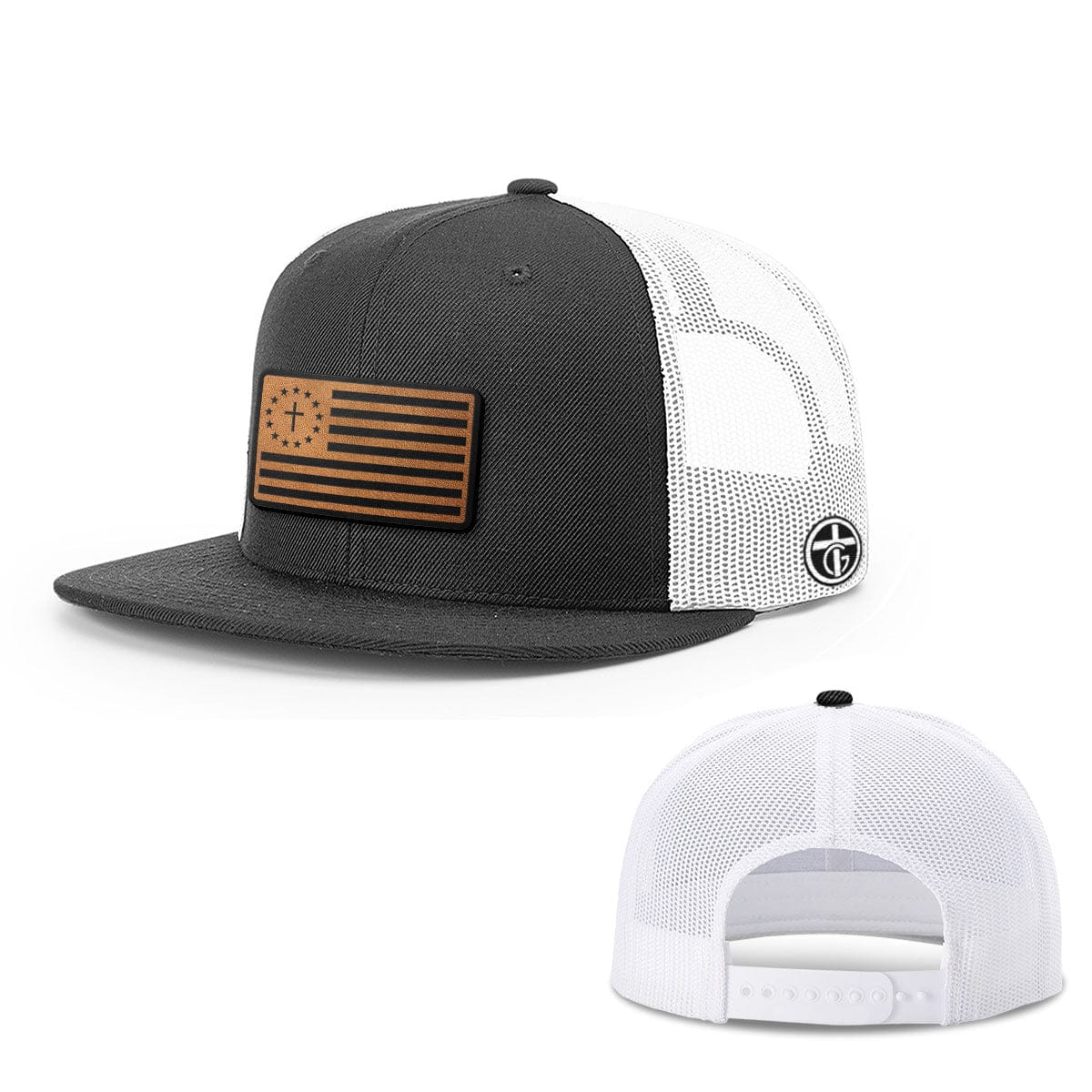 OurTrueGod Customs Hat Snapback Flatbill / Black and White / One Size One Nation Under God Leather Patch Hat — Snapback, Flatbill, Flexfit