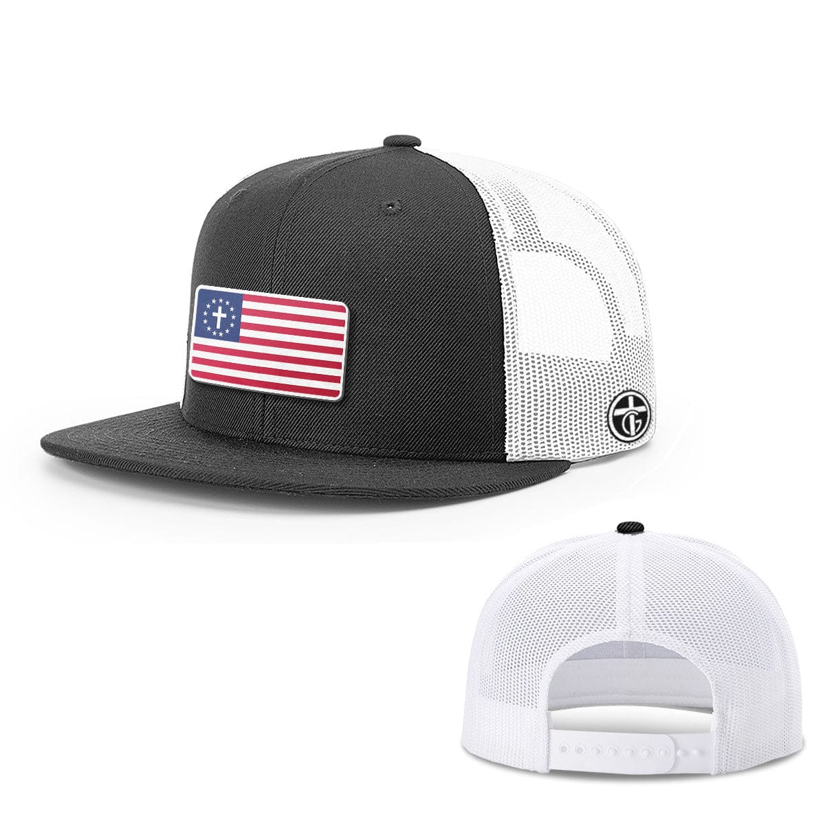 OurTrueGod Customs Hat Snapback Flatbill / Black and White / One Size One Nation Under God Patch Hats
