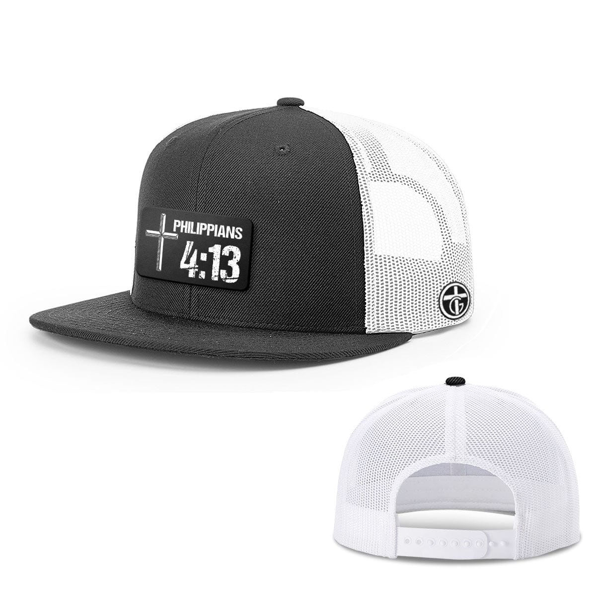 OurTrueGod Customs Hat Snapback Flatbill / Black and White / One Size Philippians 4:13 Patch Hats
