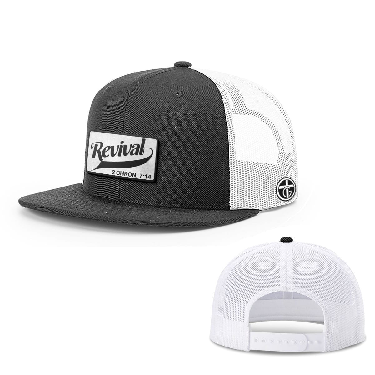 Revival Patch Hat, Snapback Flatbill in Black and White