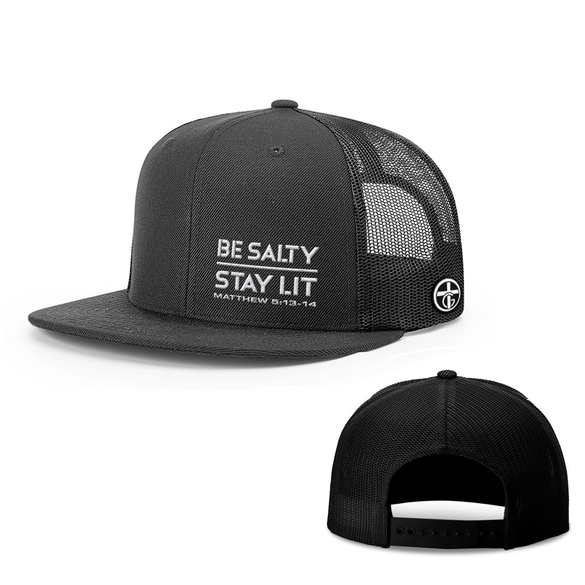 OurTrueGod Customs Hat Snapback Flatbill / Full Black / One Size Be Salty Stay Lit Lower Left Hats