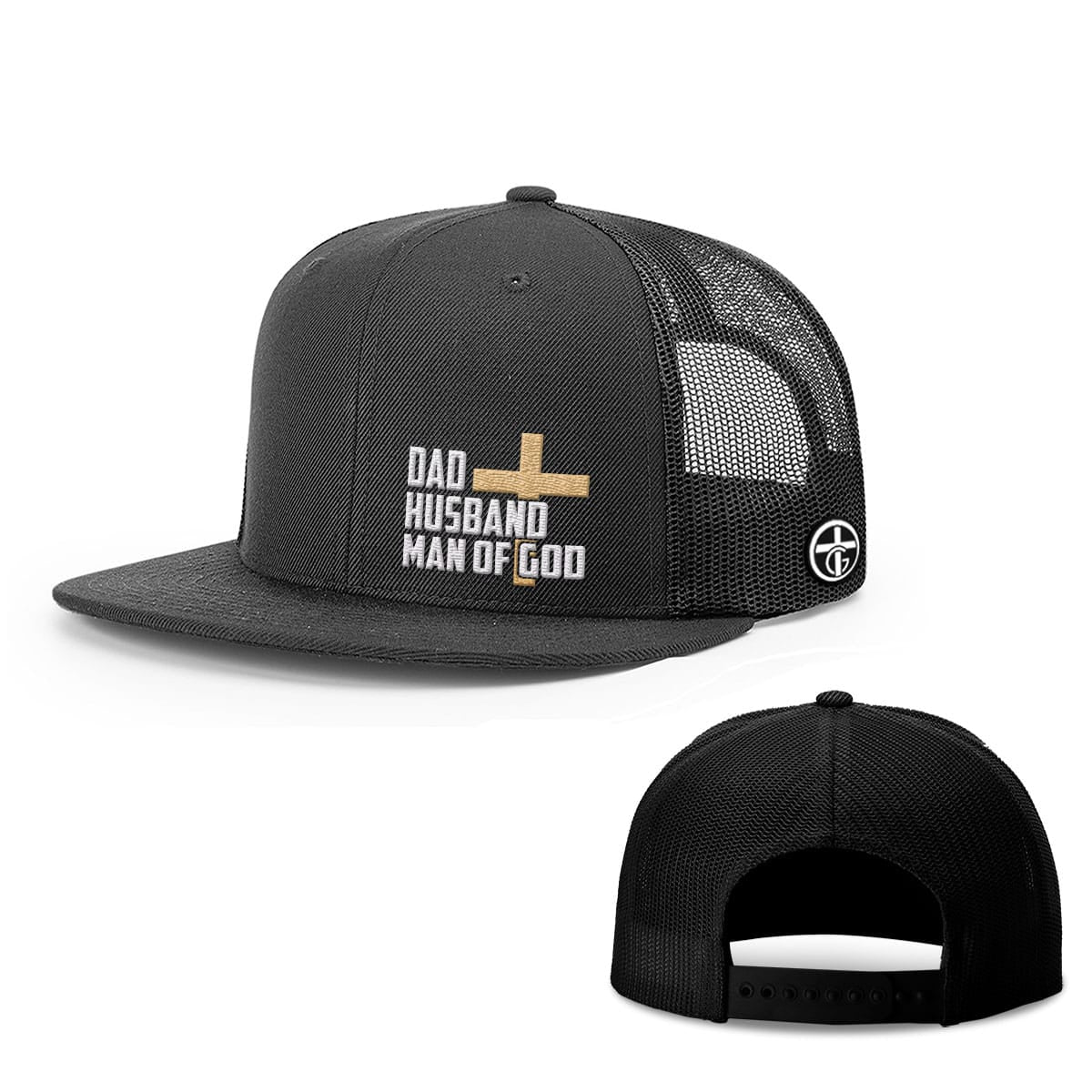 OurTrueGod Customs Hat Snapback Flatbill / Full Black / One Size Dad, Husband, Man of God Hats