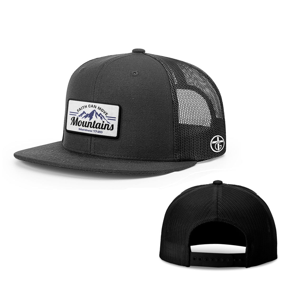 OurTrueGod Customs Hat Snapback Flatbill / Full Black / One Size Faith Can Move Mountains Patch Hats
