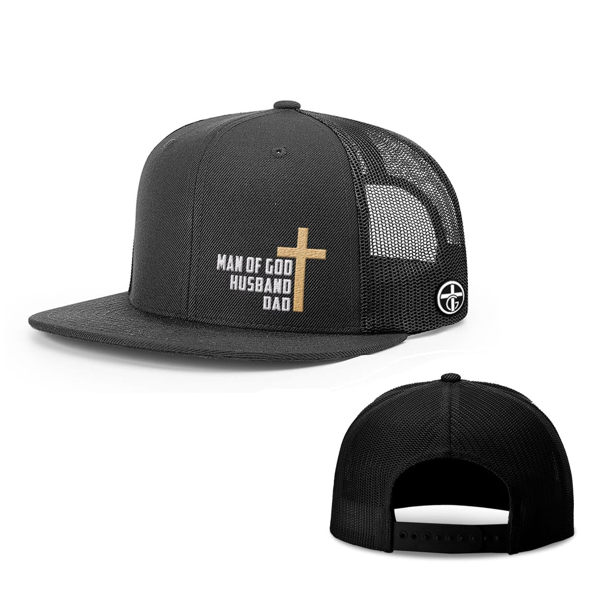 OurTrueGod Customs Hat Snapback Flatbill / Full Black / One Size Man Of God, Husband, Dad Hats