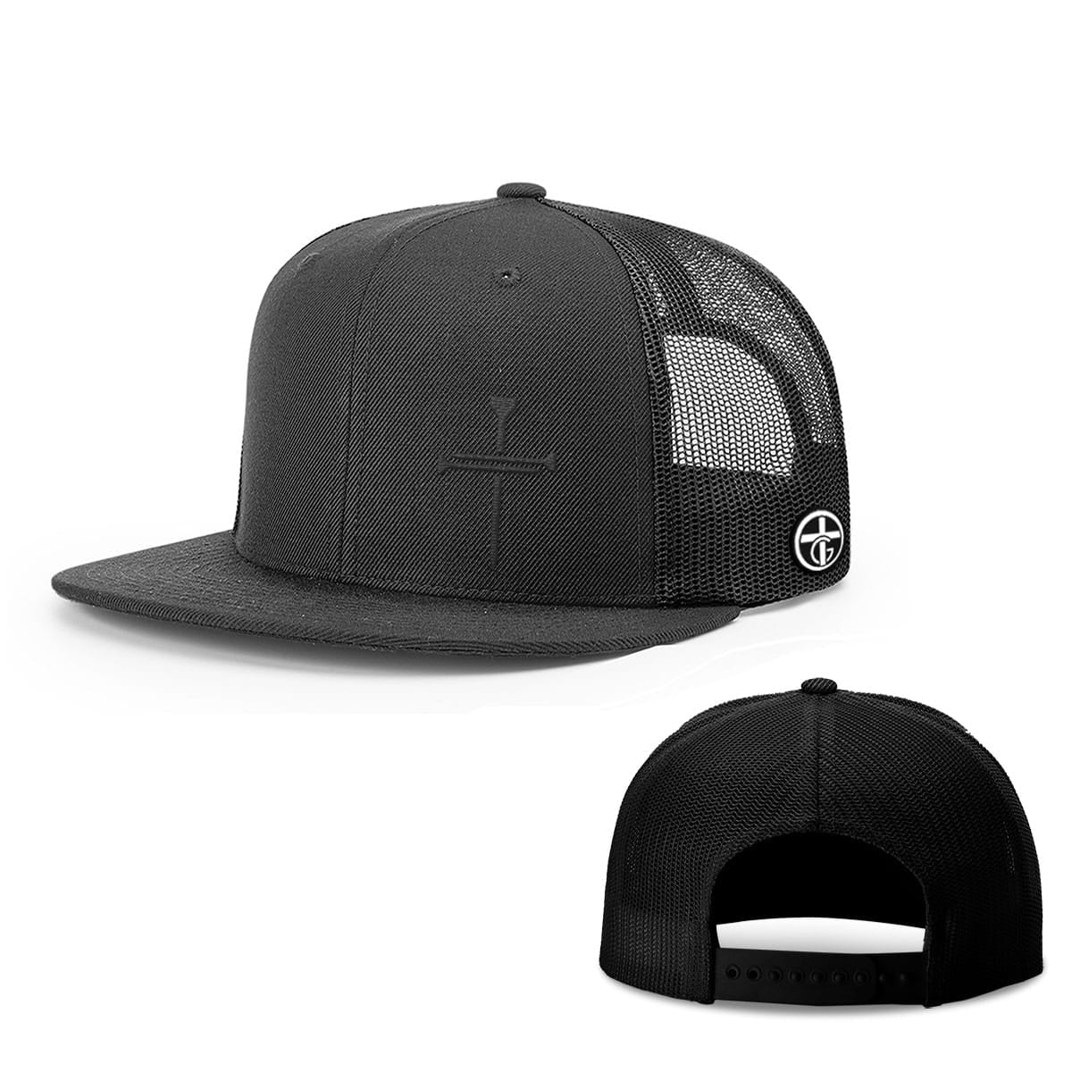 OurTrueGod Customs Hat Snapback Flatbill / Full Black / One Size Nail Cross Lower Left Blackout Version Hats