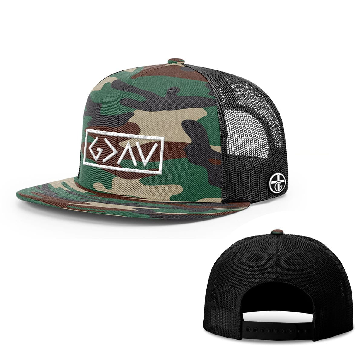OurTrueGod Customs Hat Snapback Flatbill / Green Camo and Black / One Size God is Greater Than the Highs and Lows Hats