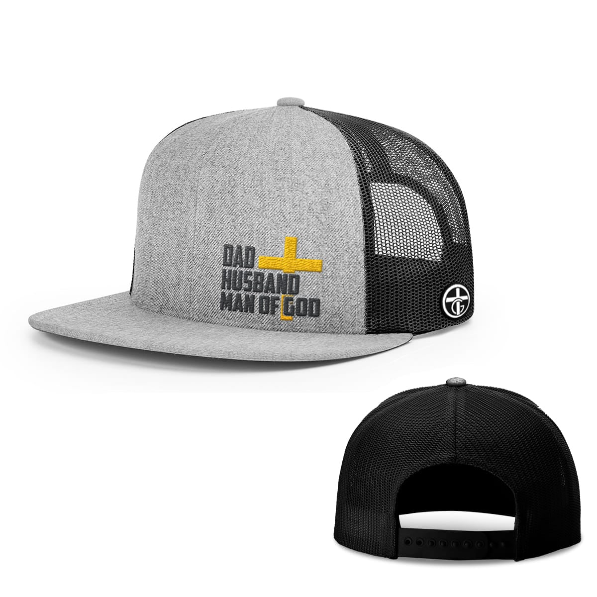 OurTrueGod Customs Hat Snapback Flatbill / Heather and Black / One Size Dad, Husband, Man of God Hats