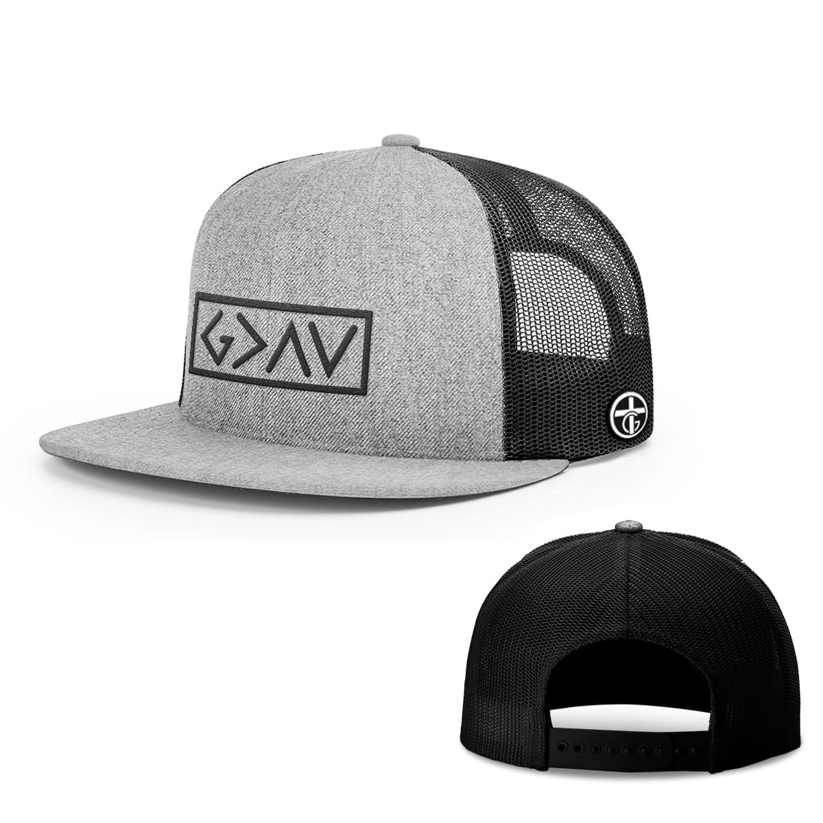 OurTrueGod Customs Hat Snapback Flatbill / Heather and Black / One Size God is Greater Than the Highs and Lows Hats