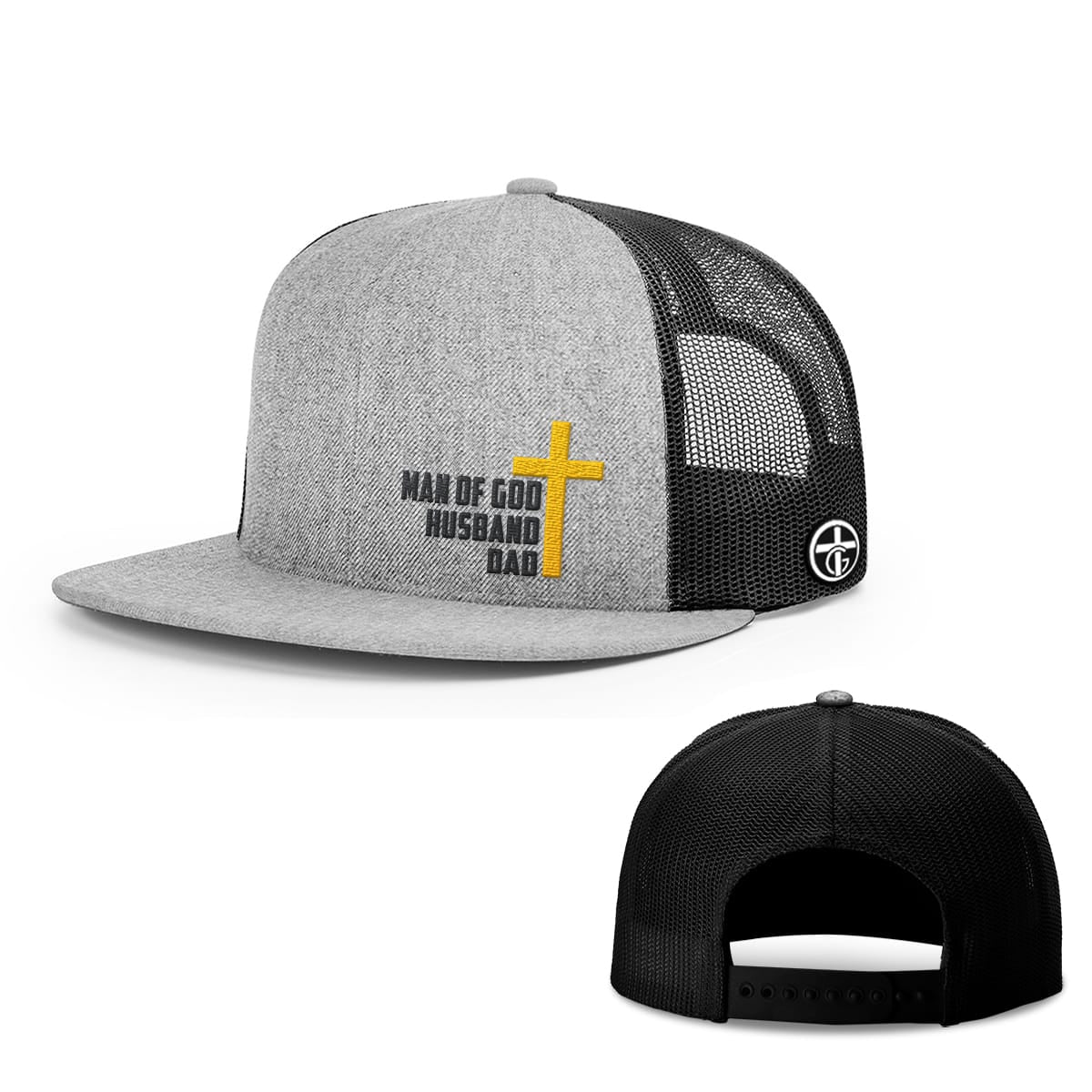 OurTrueGod Customs Hat Snapback Flatbill / Heather and Black / One Size Man Of God, Husband, Dad Hats