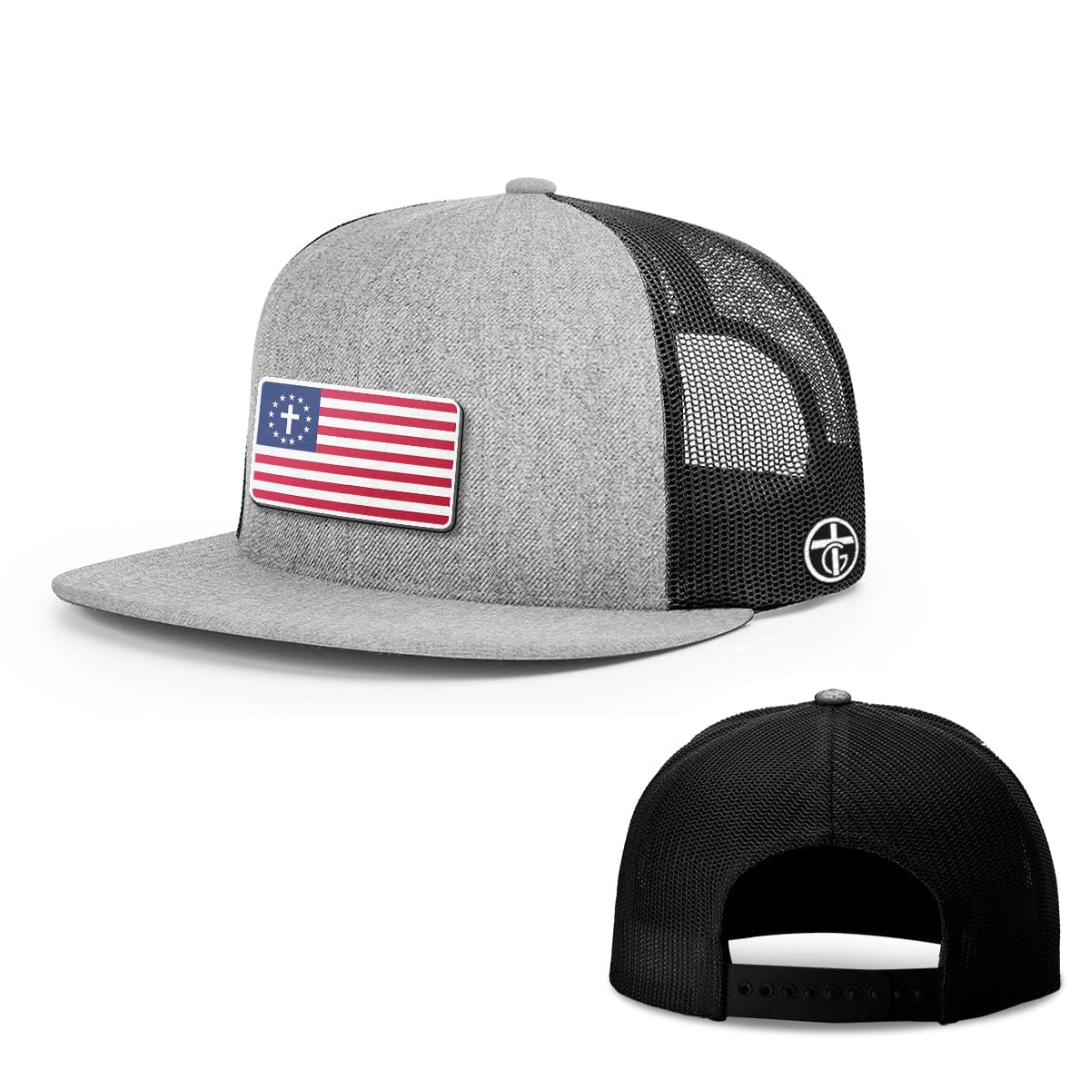 OurTrueGod Customs Hat Snapback Flatbill / Heather and Black / One Size One Nation Under God Patch Hats