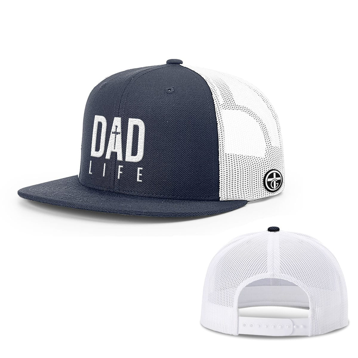 OurTrueGod Customs Hat Snapback Flatbill / Navy and White / One Size Dad Life Hats