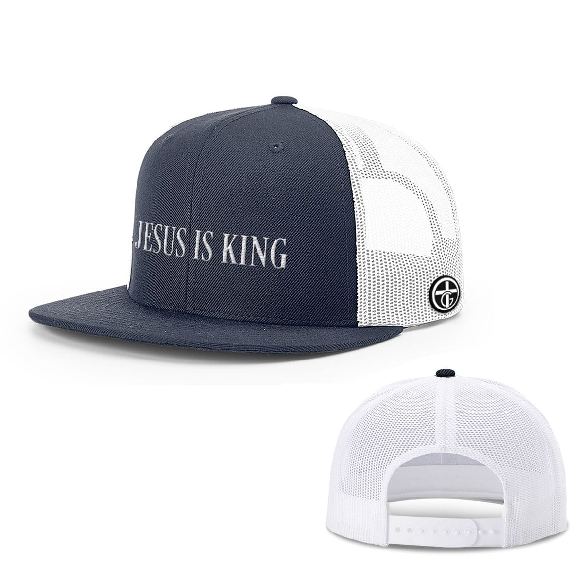 OurTrueGod Customs Hat Snapback Flatbill / Navy and White / One Size Jesus Is King Hats