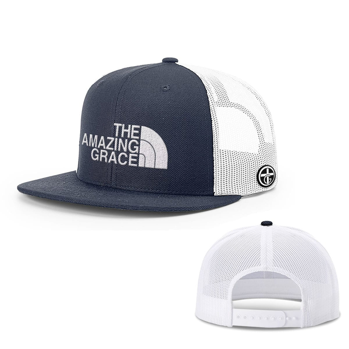 OurTrueGod Customs Hat Snapback Flatbill / Navy and White / One Size The Amazing Grace Hats