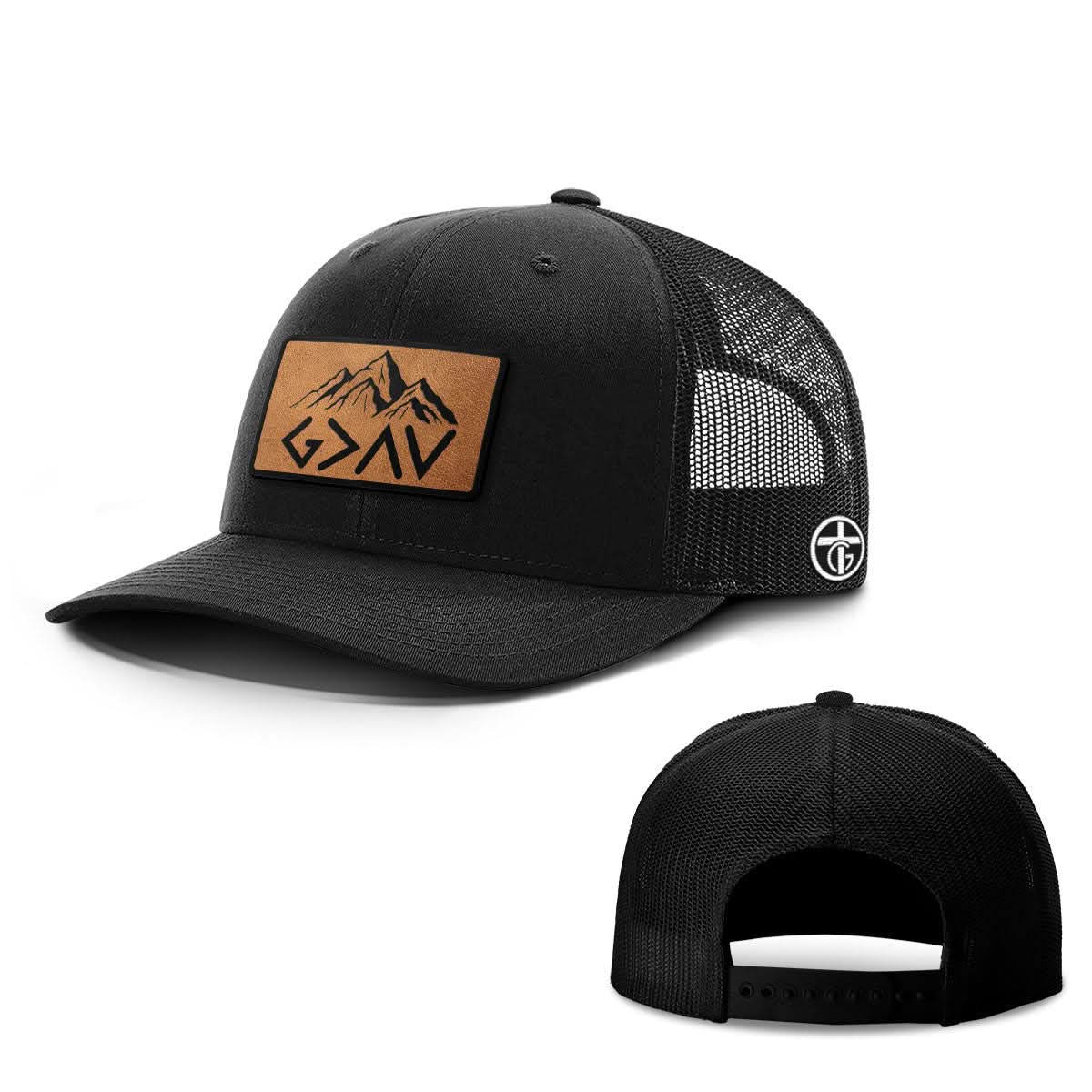 OurTrueGod Customs Hat Snapback / Full Black / One Size God Is Greater Than The Highs And Lows Mountain Leather Patch Hats