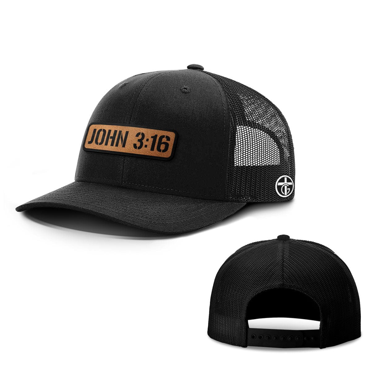 OurTrueGod Customs Hat Snapback / Full Black / One Size John 3:16 Leather Patch Hats