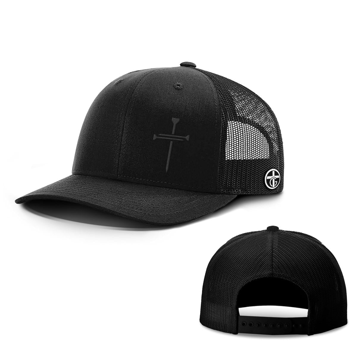 OurTrueGod Customs Hat Snapback / Full Black / One Size Nail Cross Lower Left Blackout Version Hats