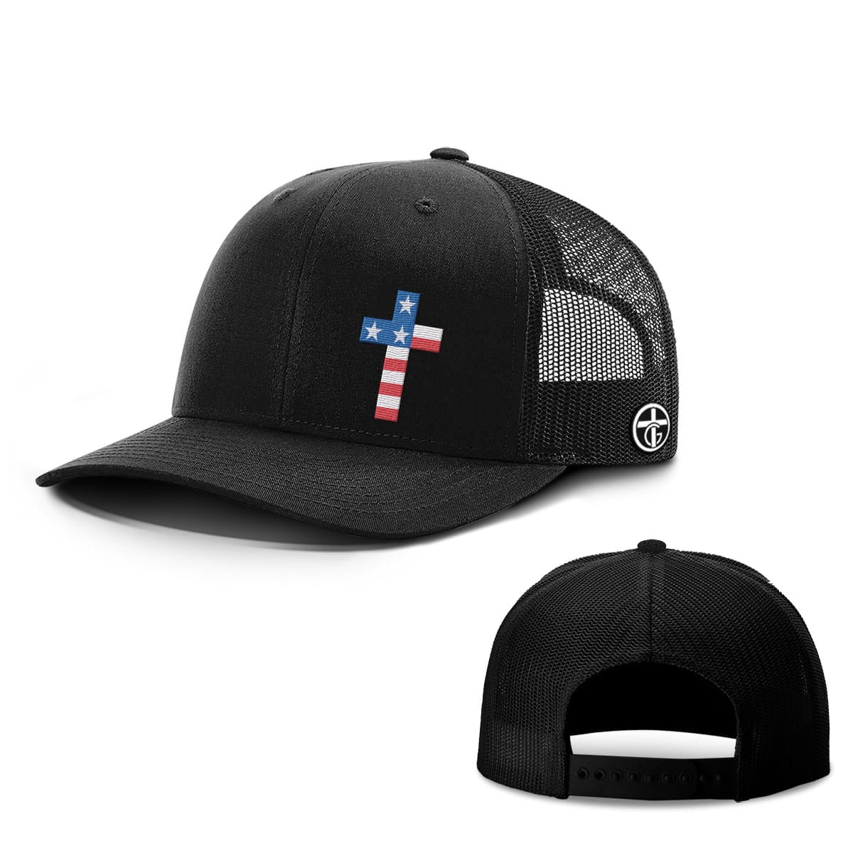 OurTrueGod Customs Hat Snapback / Full Black / One Size USA Flag Cross Hats