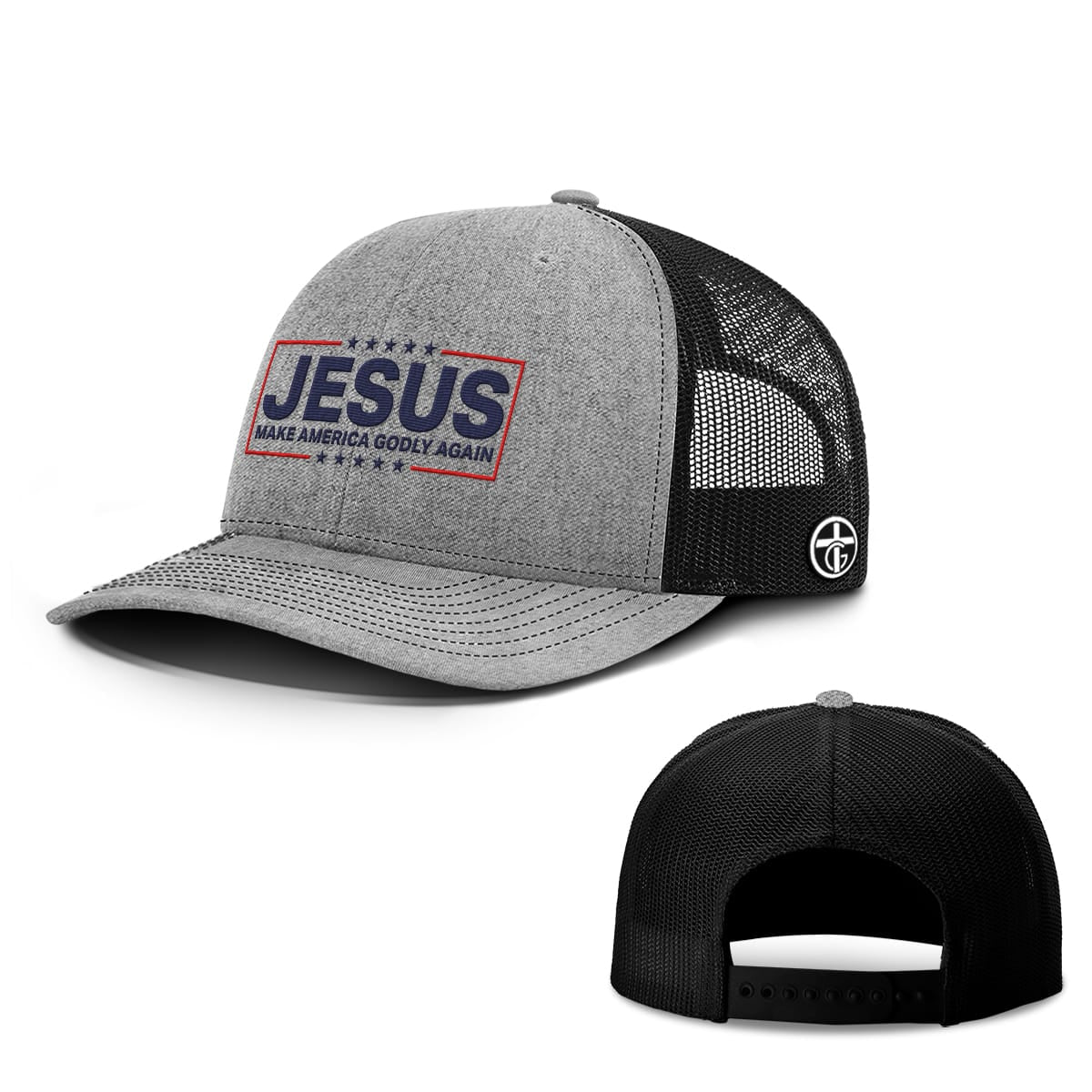 OurTrueGod Customs Hat Snapback / Heather and Black / One Size Jesus Make America Godly Again Hats