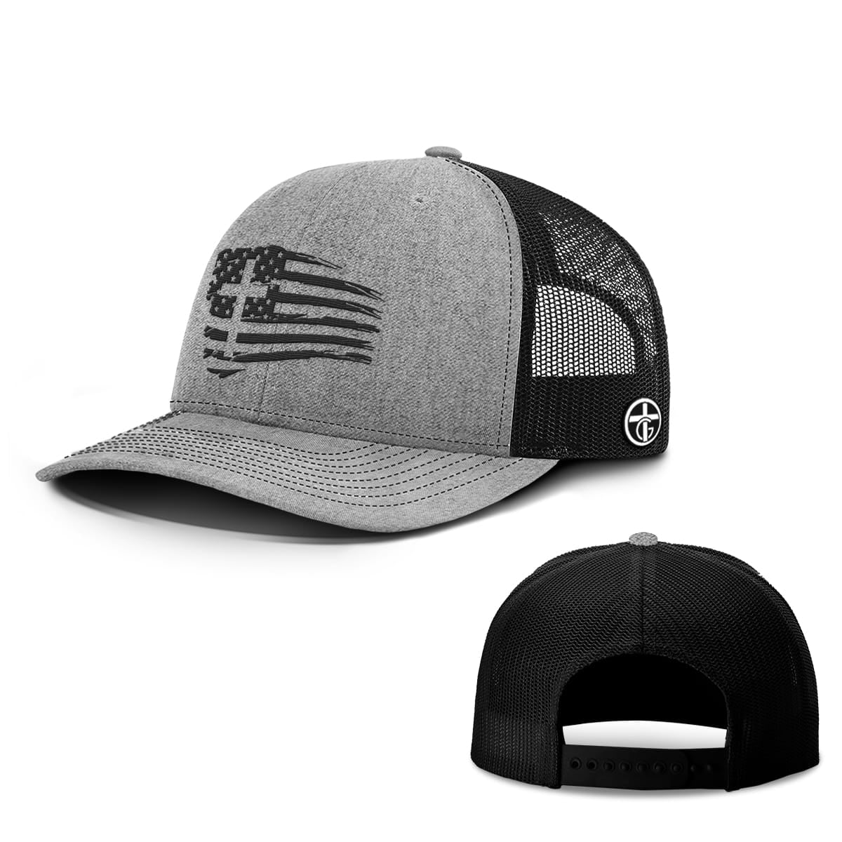 OurTrueGod Customs Hat Snapback / Heather and Black / One Size Tattered Flag Cross Hats