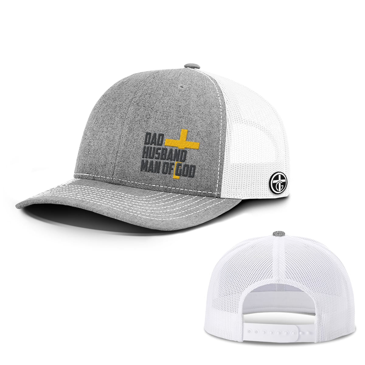OurTrueGod Customs Hat Snapback / Heather and White / One Size Dad, Husband, Man of God Hats