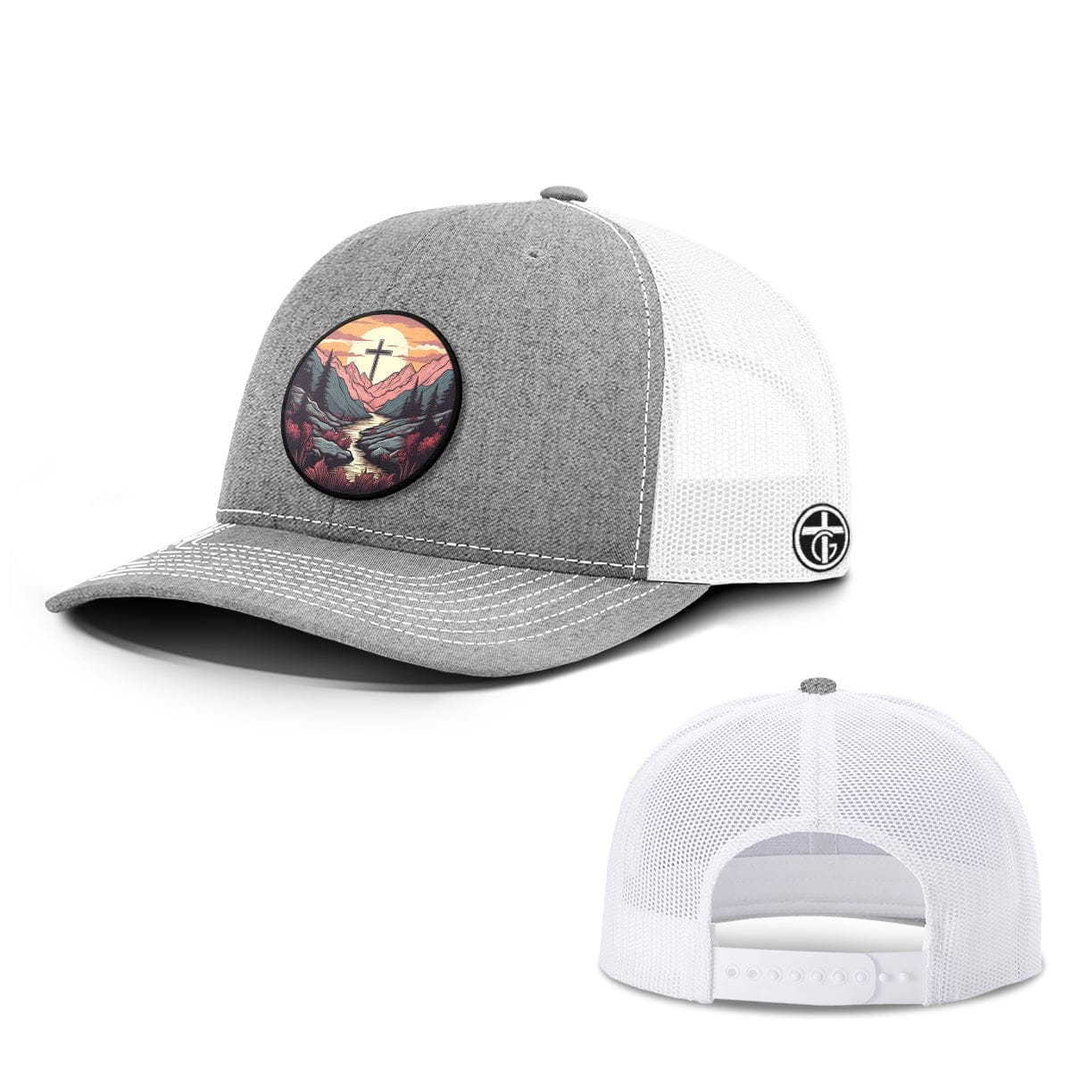 OurTrueGod Customs Hat Snapback / Heather and White / One Size Faith Can Move Mountains v2 Circle Patch Hats