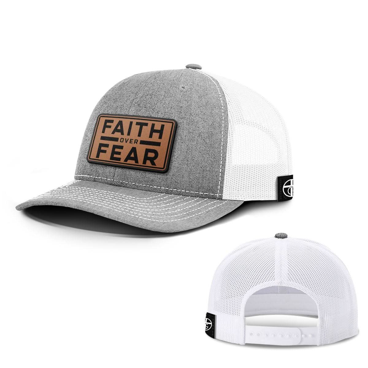 OurTrueGod Customs Hat Snapback / Heather and White / One Size Faith Over Fear Leather Patch Hats