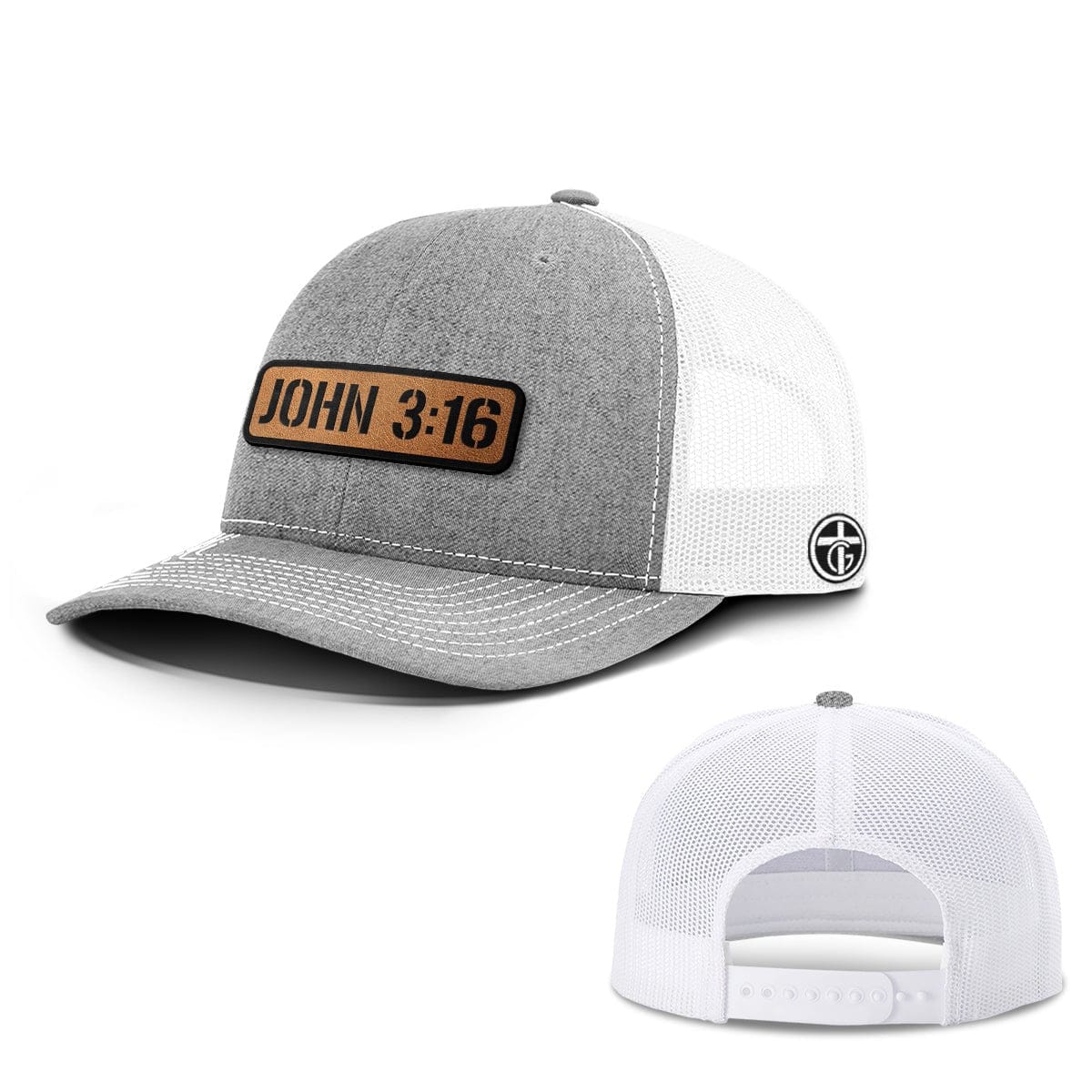OurTrueGod Customs Hat Snapback / Heather and White / One Size John 3:16 Leather Patch Hats