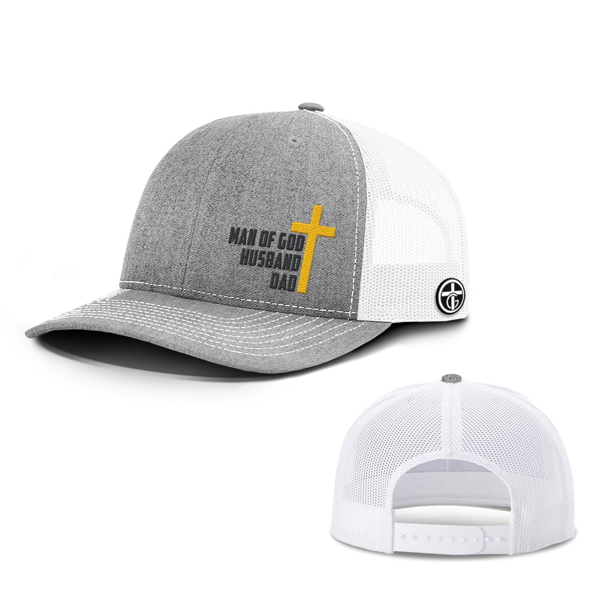 OurTrueGod Customs Hat Snapback / Heather and White / One Size Man Of God, Husband, Dad Hats