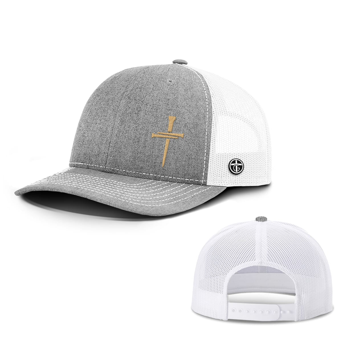 Nail Cross Gold Hat, Snapback in Heather and White