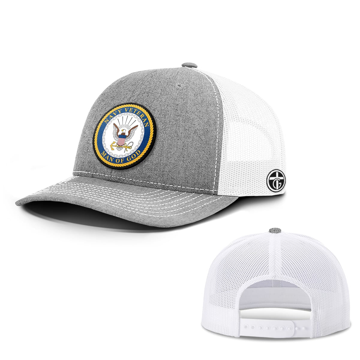 OurTrueGod Customs Hat Snapback / Heather and White / One Size Navy Veteran - Man Of God Patch Hats