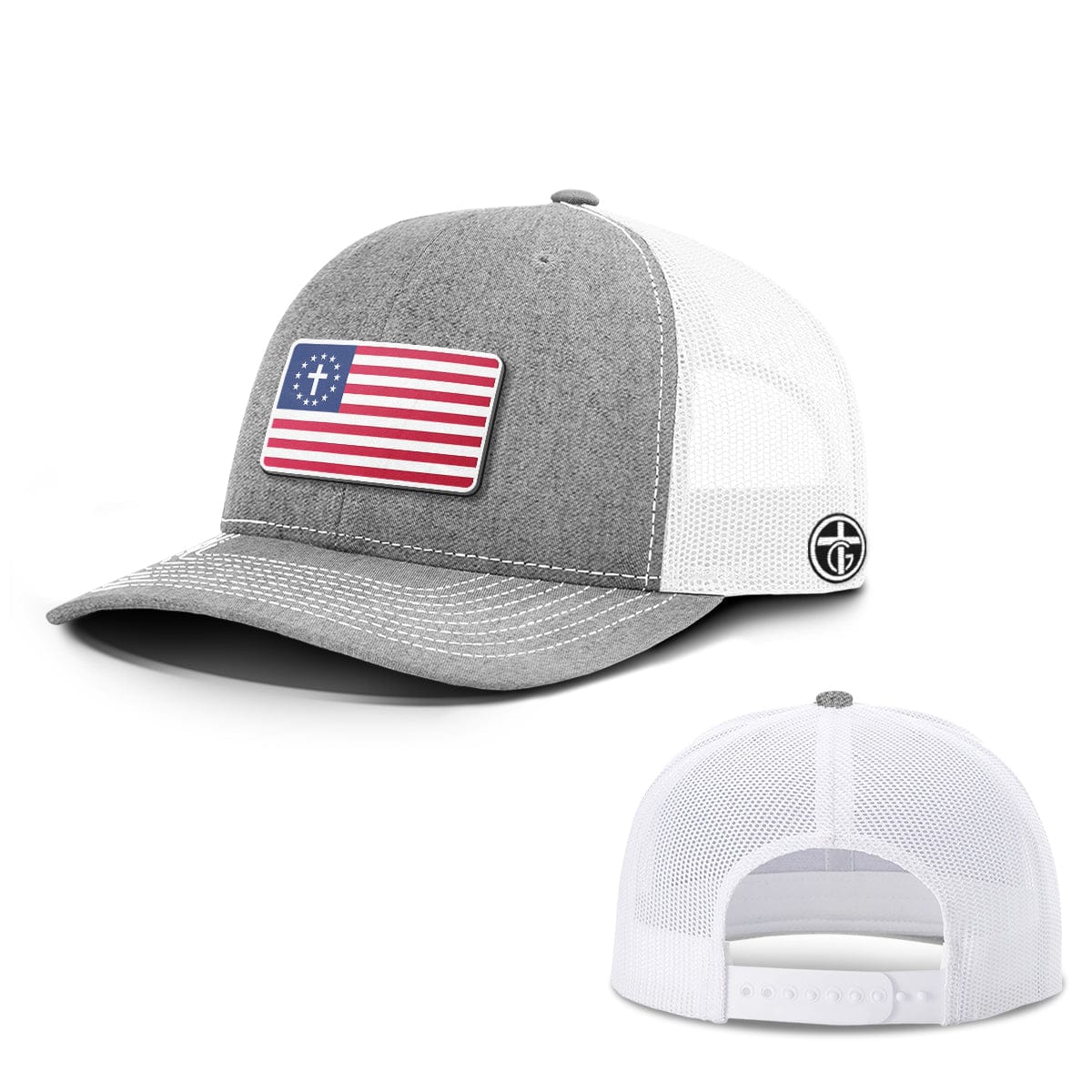 OurTrueGod Customs Hat Snapback / Heather and White / One Size One Nation Under God Patch Hats