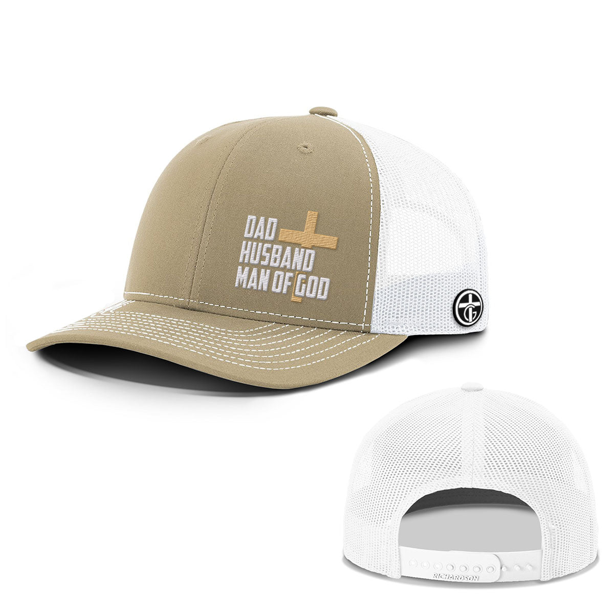 OurTrueGod Customs Hat Snapback / Khaki and White / One Size Dad, Husband, Man of God Everyday Faith Hats
