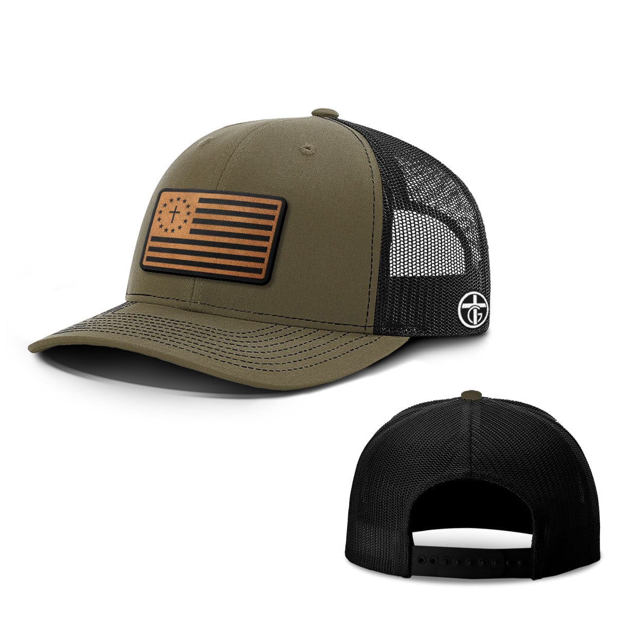 OurTrueGod Customs Hat Snapback / Loden and Black / One Size One Nation Under God Leather Patch Hat — Snapback, Flatbill, Flexfit