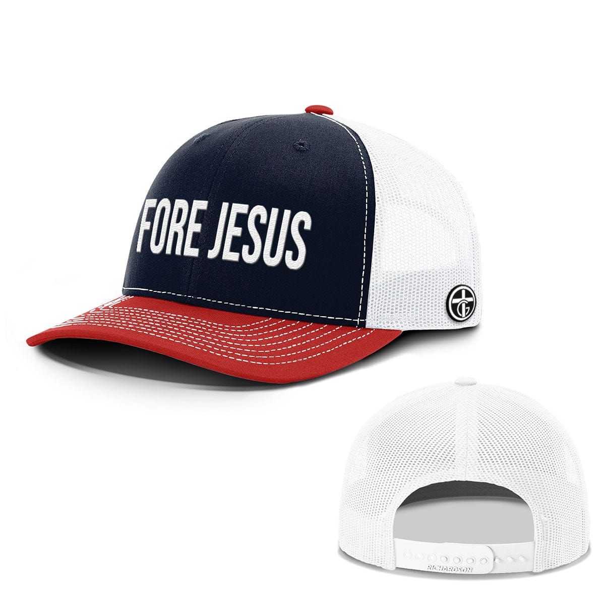 OurTrueGod Customs Hat Snapback / Navy and Red / One Size FORE JESUS Everyday Faith Hats