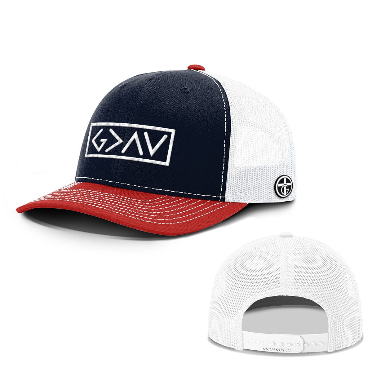 OurTrueGod Customs Hat Snapback / Navy and Red / One Size God is Greater Than the Highs and Lows Everyday Faith Hats