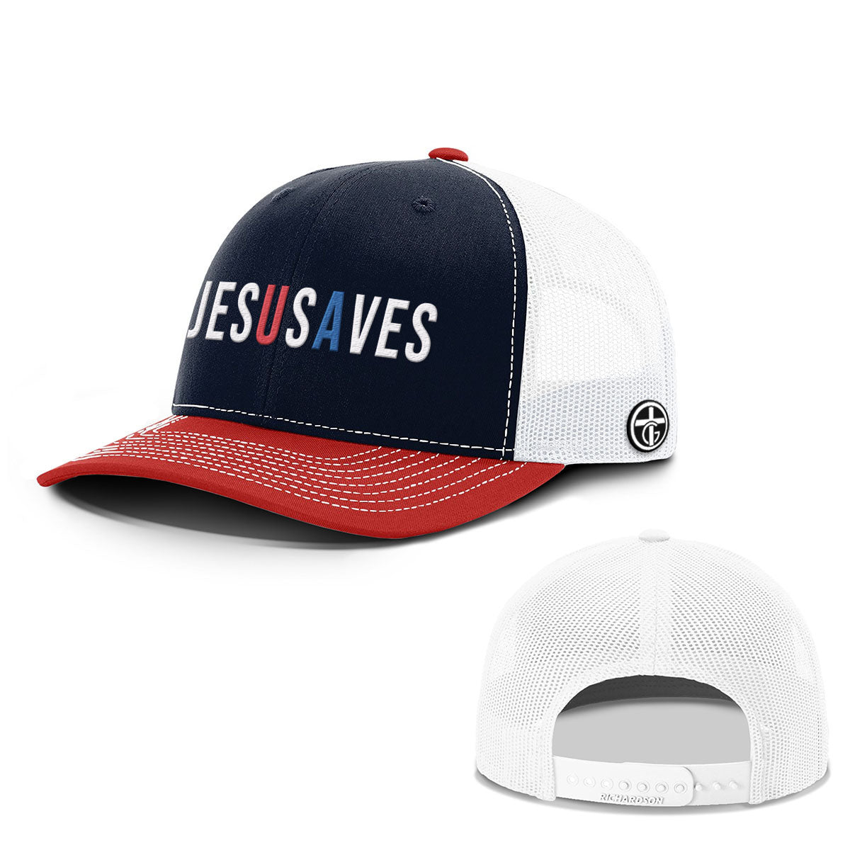 OurTrueGod Customs Hat Snapback / Navy and Red / One Size JESUSAVES Everyday Faith Hats