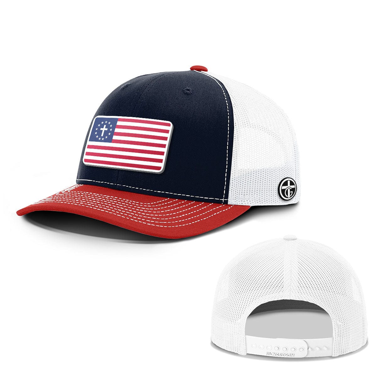OurTrueGod Customs Hat Snapback / Navy and Red / One Size One Nation Under God Patch Everyday Faith Hats