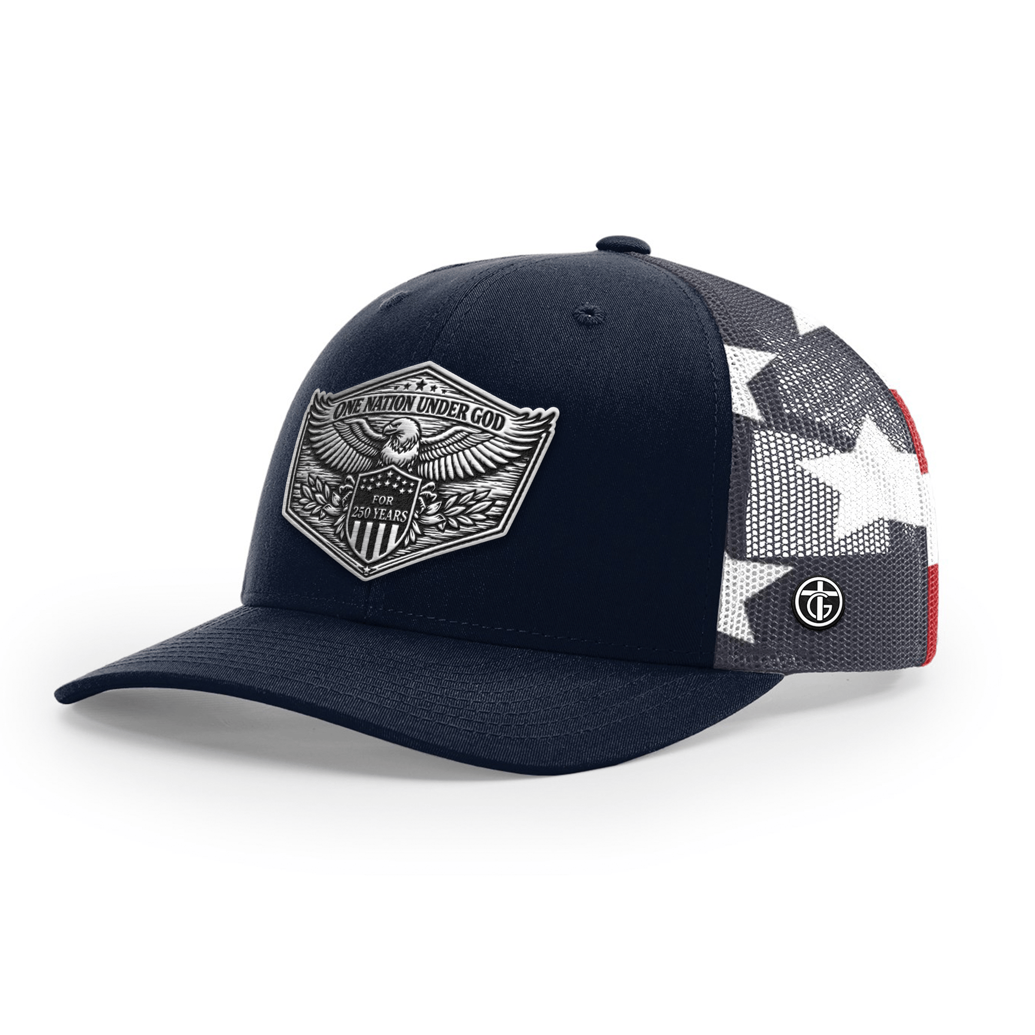 OurTrueGod Customs Hat Snapback / Navy and Stars Stripes / One Size One Nation Under God 250th Year Hat