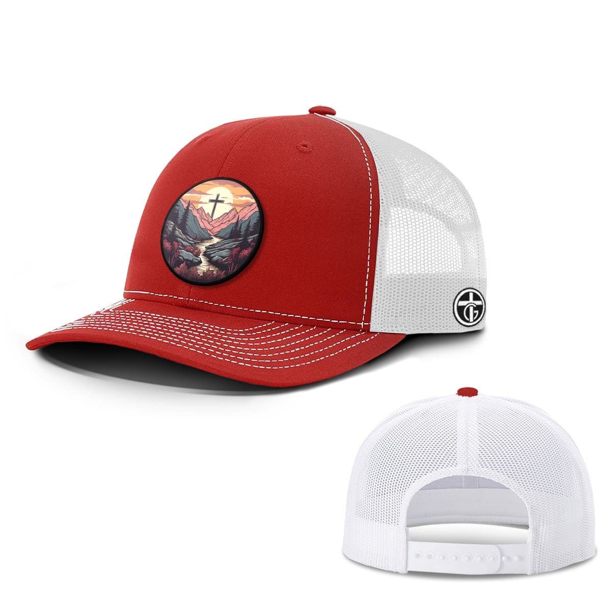 OurTrueGod Customs Hat Snapback / Red And White / One Size Faith Can Move Mountains v2 Circle Patch Hats