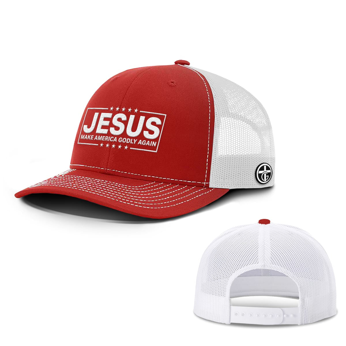 OurTrueGod Customs Hat Snapback / Red And White / One Size Jesus Make America Godly Again Hats