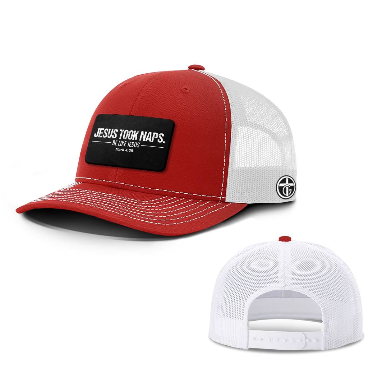 OurTrueGod Customs Hat Snapback / Red And White / One Size Jesus Took Naps Patch Hats