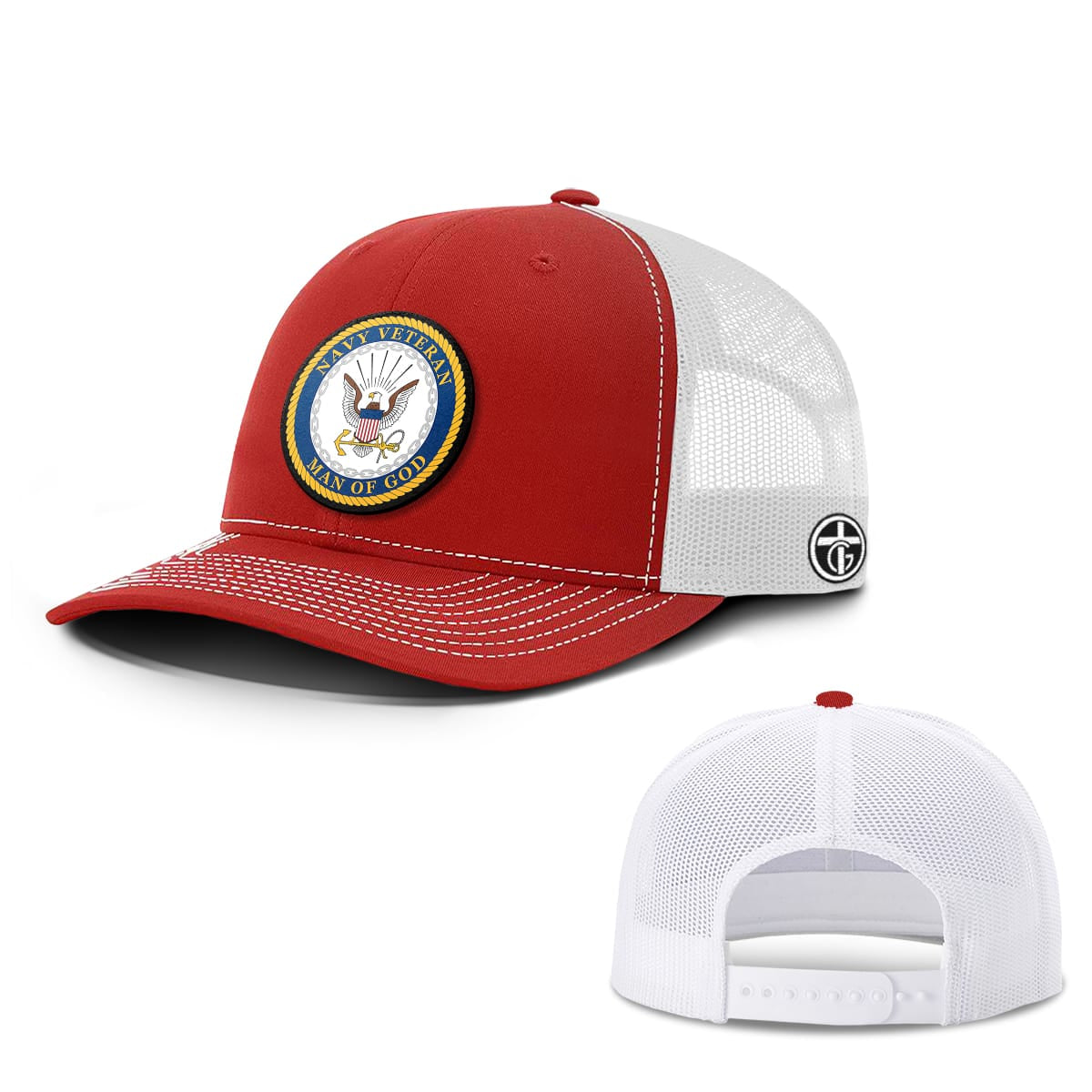 OurTrueGod Customs Hat Snapback / Red And White / One Size Navy Veteran - Man Of God Patch Hats
