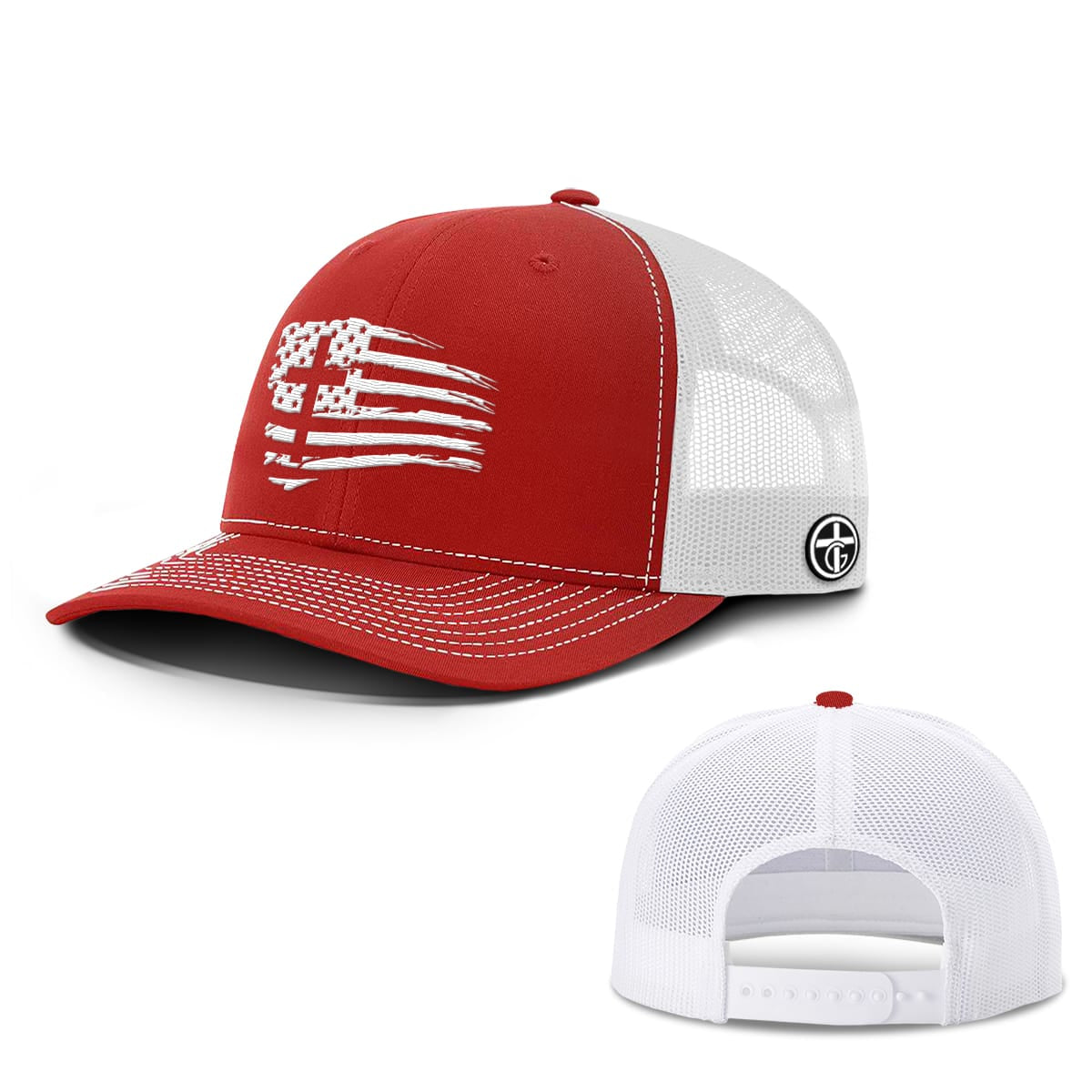OurTrueGod Customs Hat Snapback / Red And White / One Size Tattered Flag Cross Hats