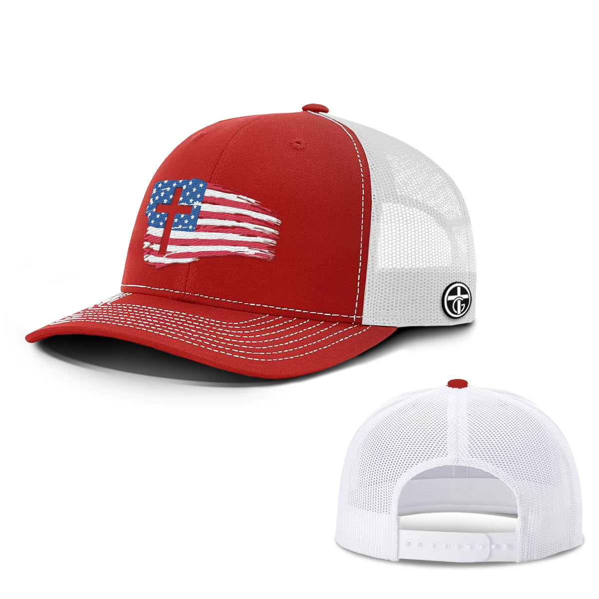 OurTrueGod Customs Hat Snapback / Red And White / One Size Tattered USA Flag Hats