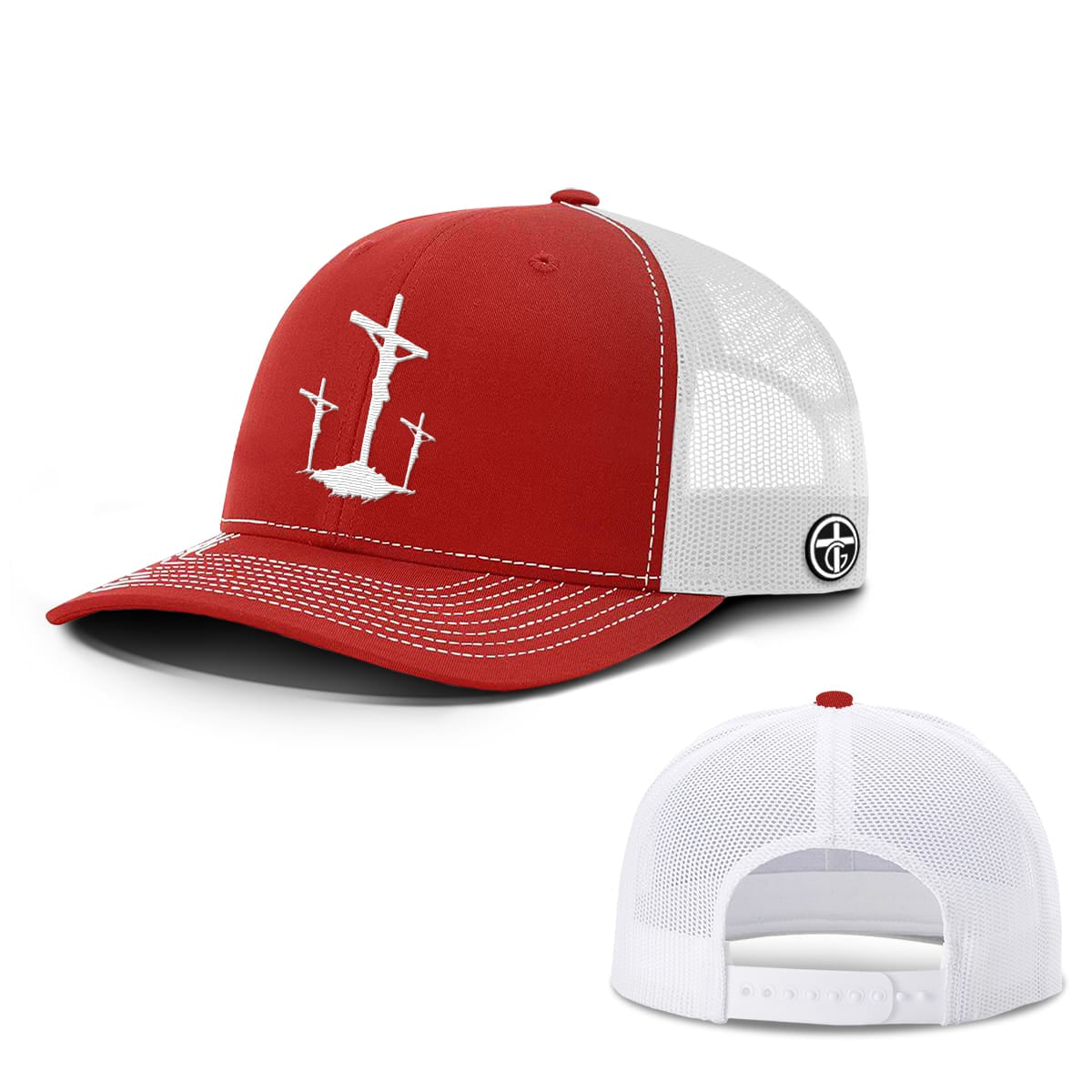 OurTrueGod Customs Hat Snapback / Red And White / One Size Three Crosses Hats
