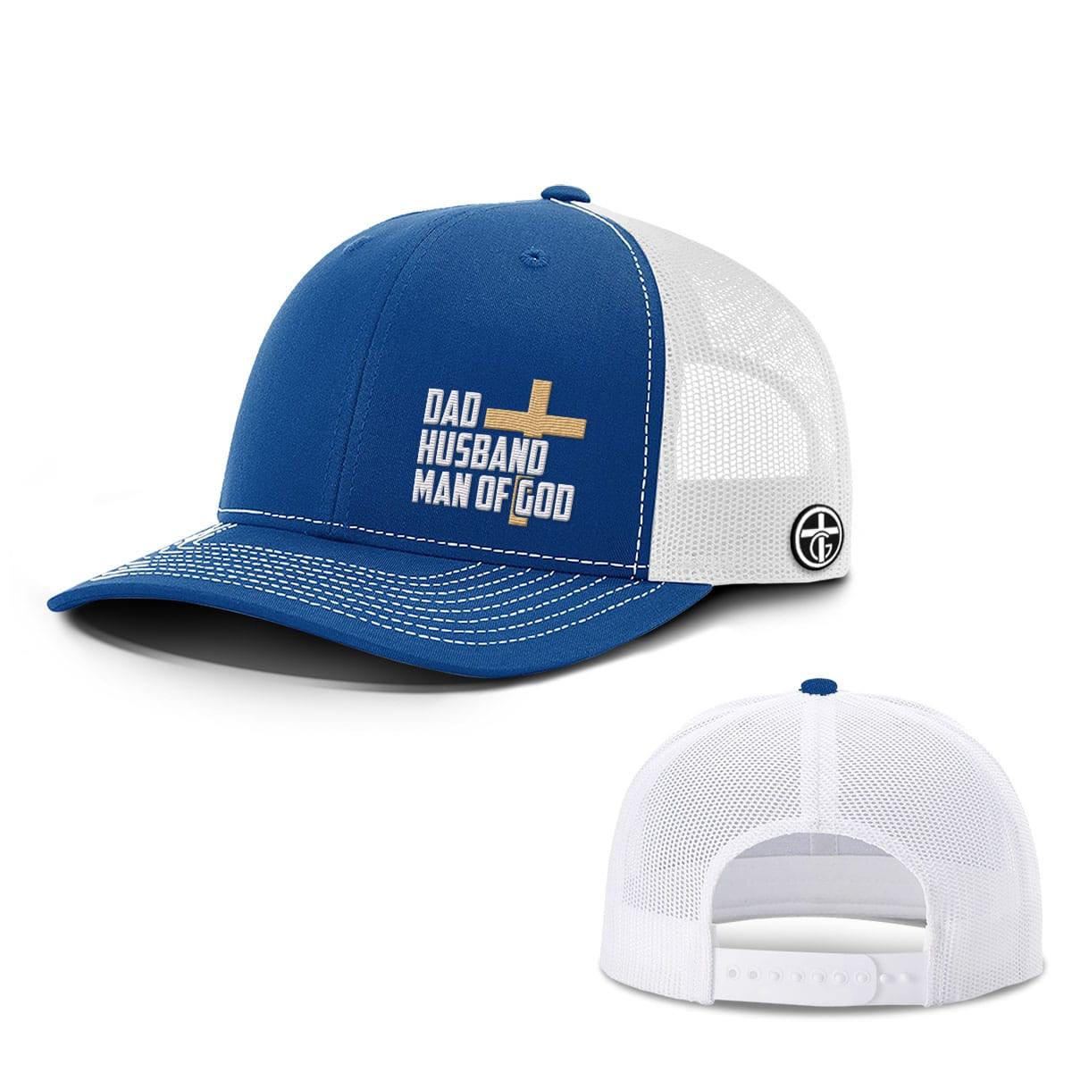 OurTrueGod Customs Hat Snapback / Royal Blue and White / One Size Dad, Husband, Man of God Hats