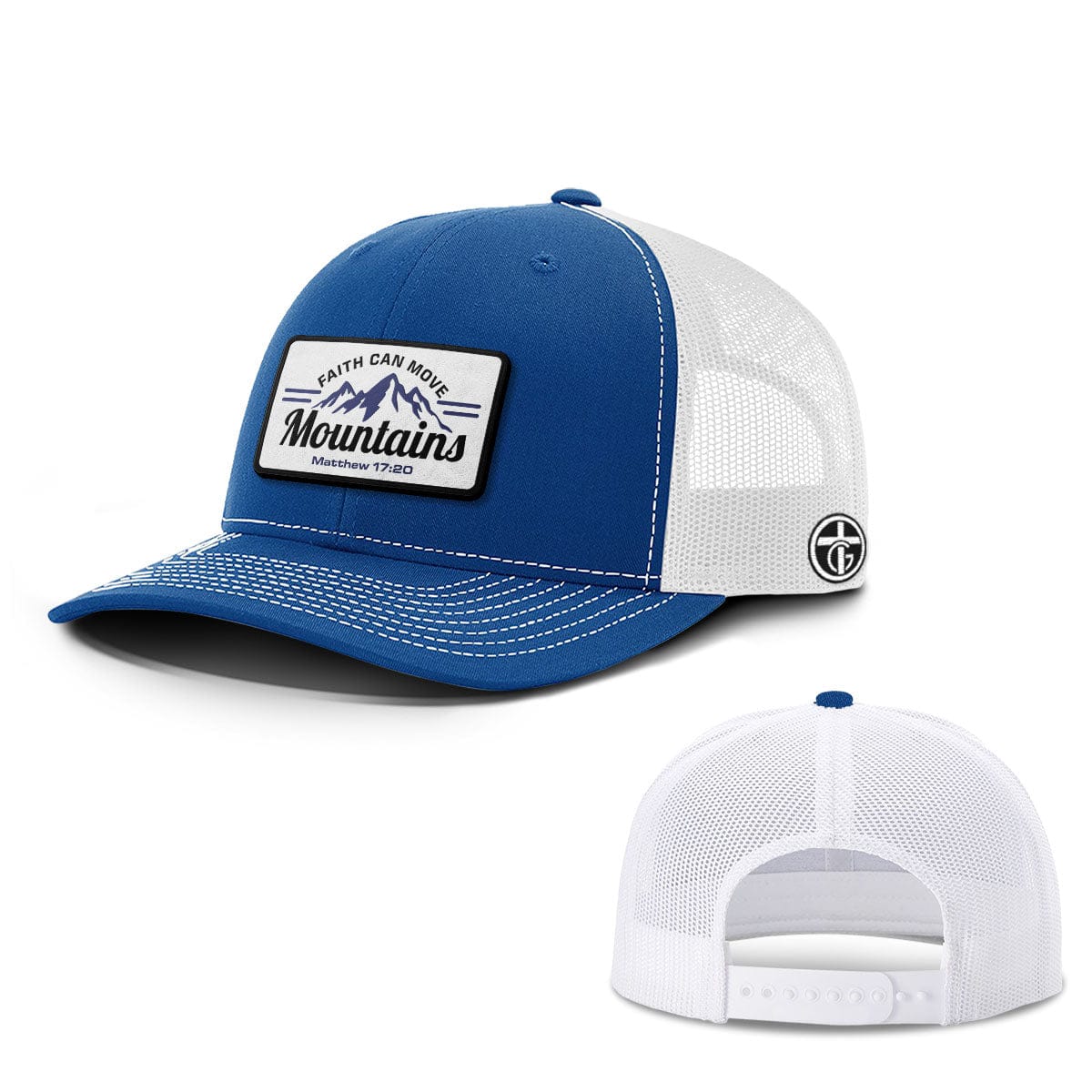 OurTrueGod Customs Hat Snapback / Royal Blue and White / One Size Faith Can Move Mountains Patch Hats